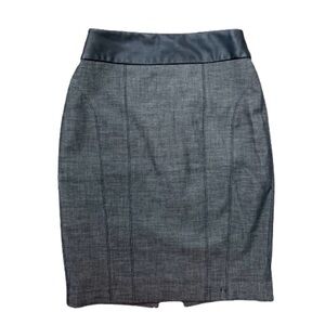 Express Gray Denim Like Pencil Skirt with Black Faux Leather Waistband